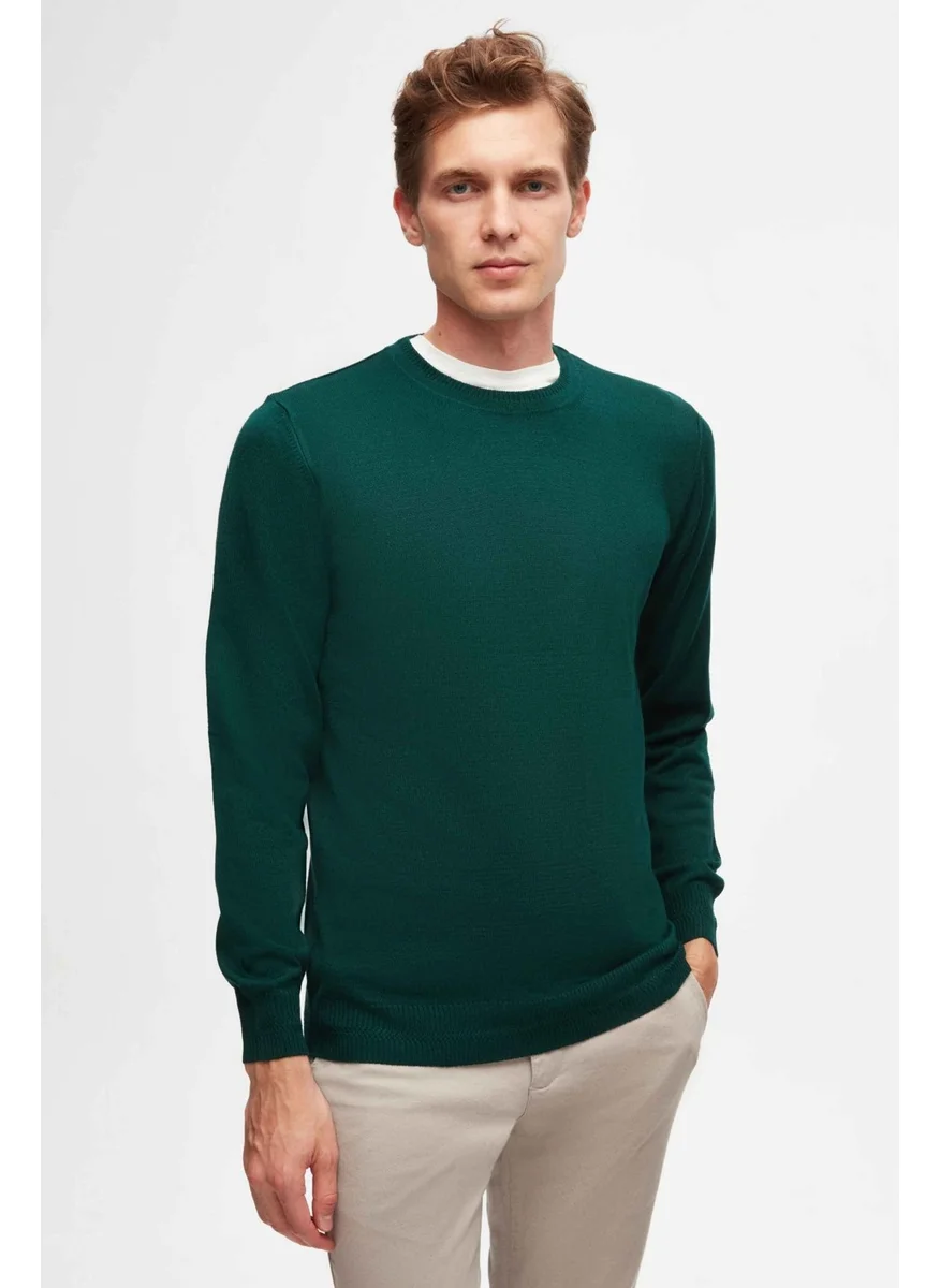 D'S DAMAT D'S Groom Ds Groom Regular Fit Emerald Green Plain Knit Wool Knitwear Sweater