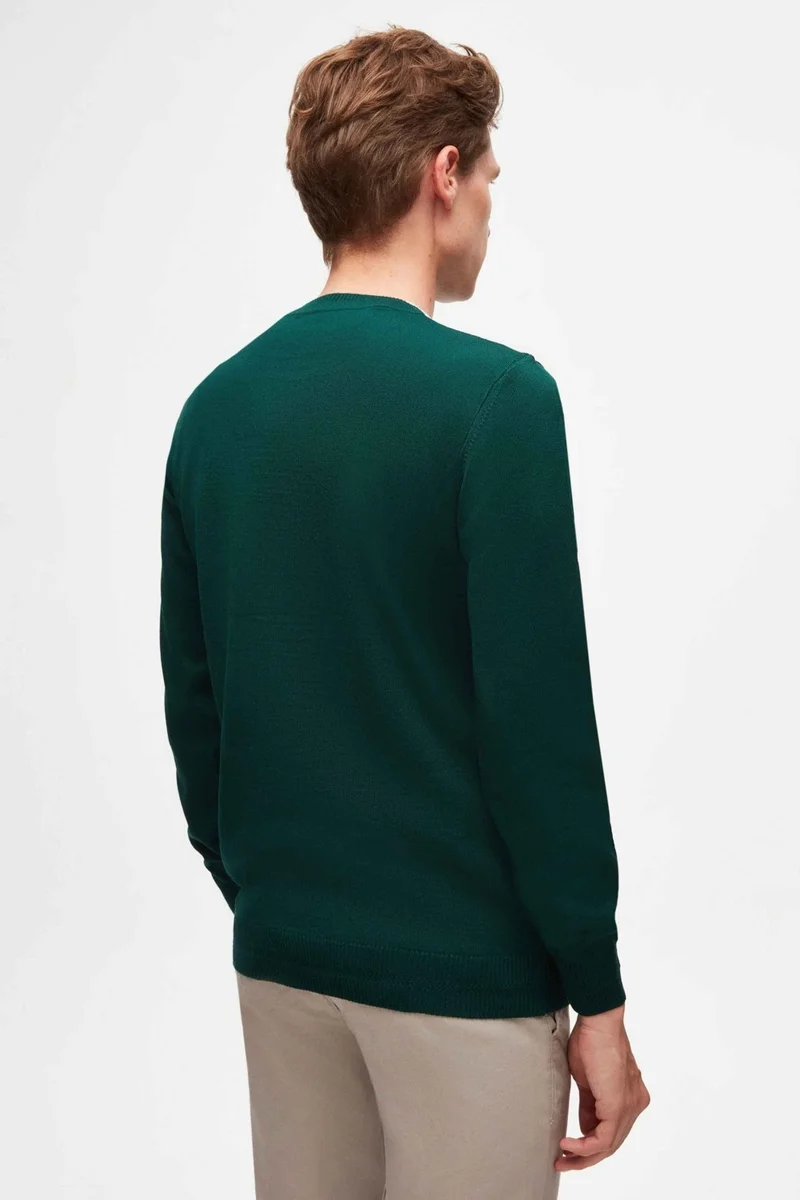 دي أس دامات D'S Groom Ds Groom Regular Fit Emerald Green Plain Knit Wool Knitwear Sweater