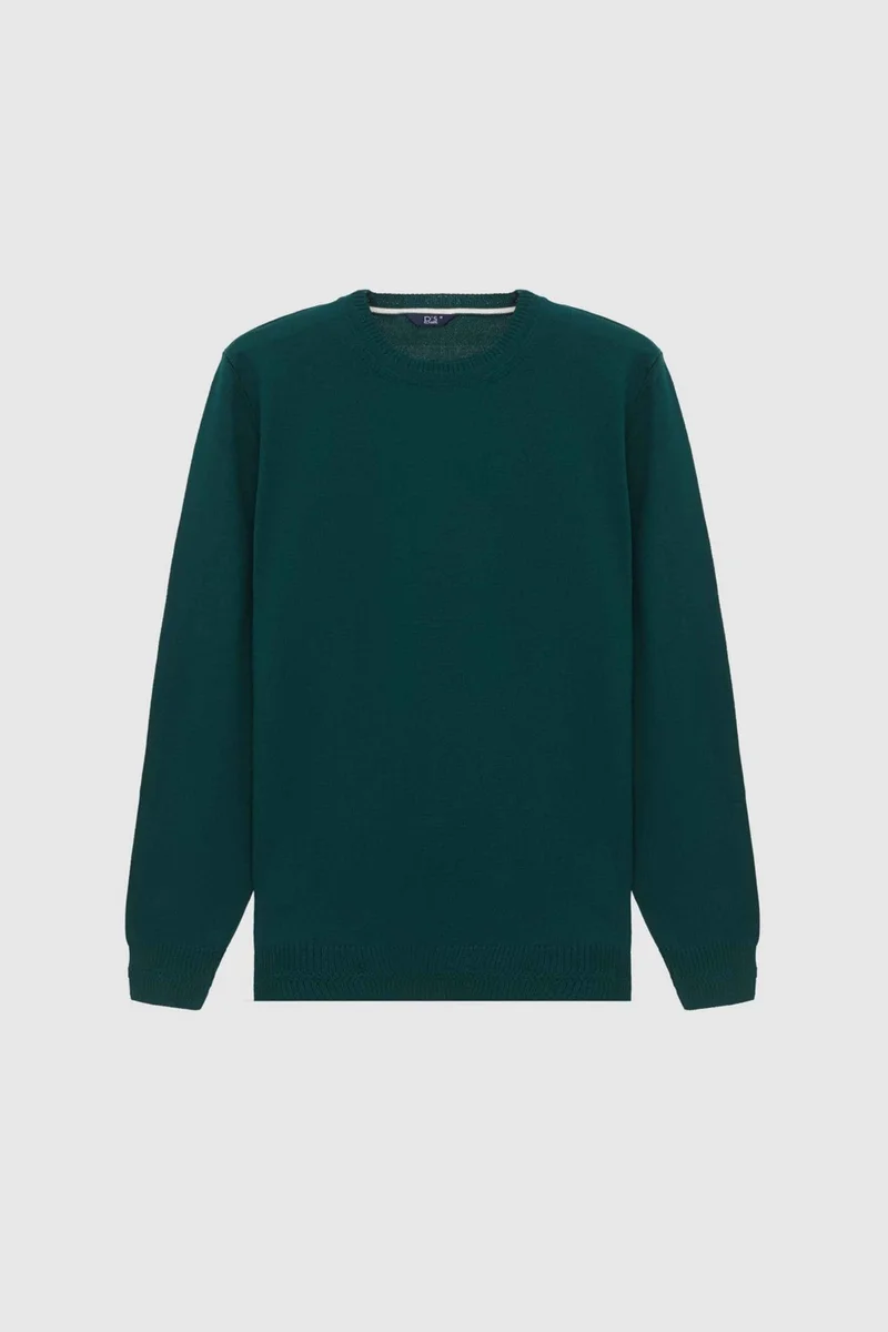 دي أس دامات D'S Groom Ds Groom Regular Fit Emerald Green Plain Knit Wool Knitwear Sweater