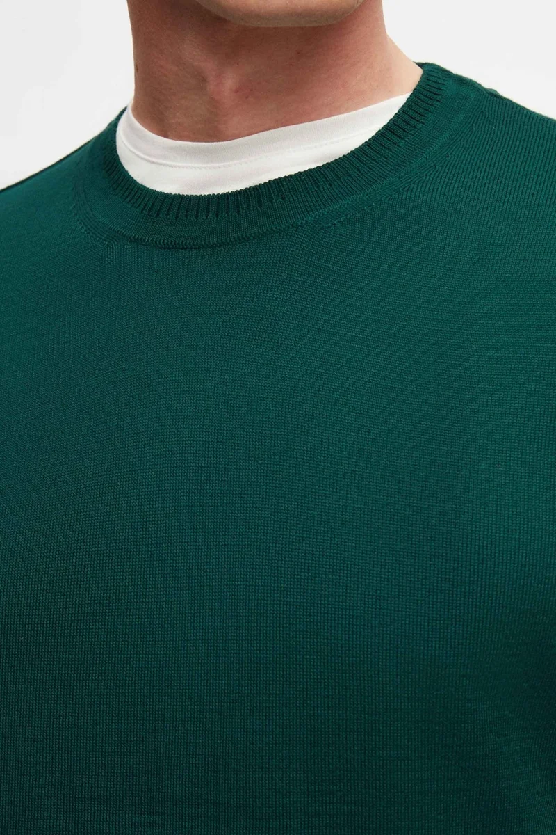 دي أس دامات D'S Groom Ds Groom Regular Fit Emerald Green Plain Knit Wool Knitwear Sweater