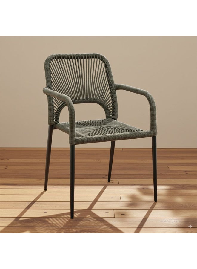 DANUBE HOME Millet Rope Chair Outdoor Garden Chair | All-Weather Garden Seating |  One Seater Stool Modern Outdoor Furniture For Indoor/ Outdoor W57xD63xH80.5cm-Green/Dark Grey - Image 1