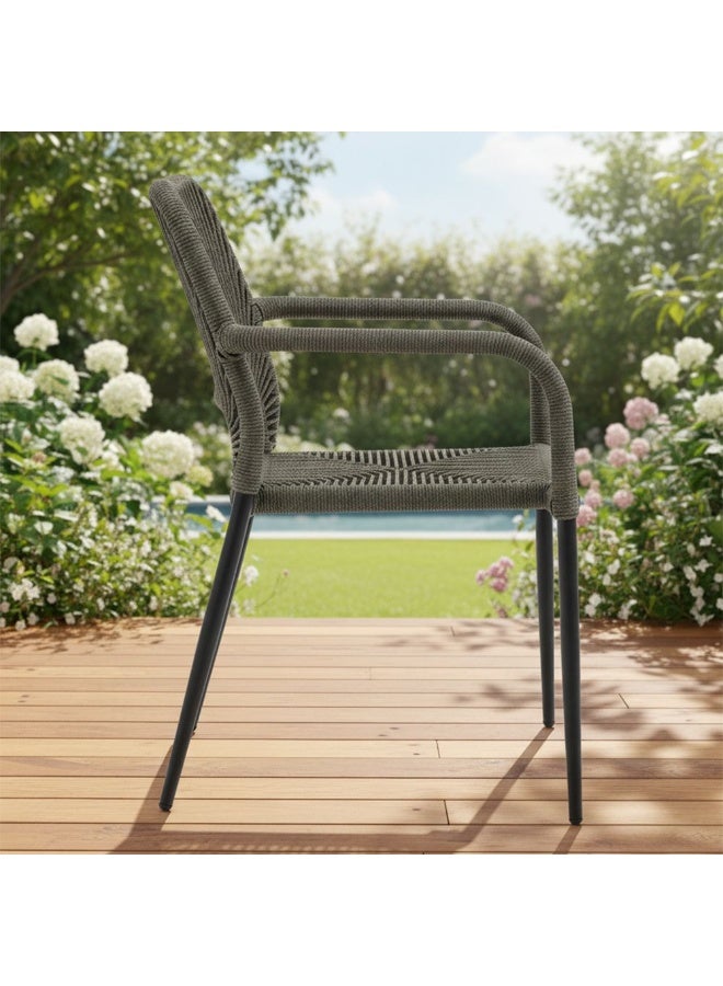 DANUBE HOME Millet Rope Chair Outdoor Garden Chair | All-Weather Garden Seating |  One Seater Stool Modern Outdoor Furniture For Indoor/ Outdoor W57xD63xH80.5cm-Green/Dark Grey - Image 3