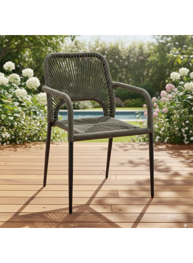 DANUBE HOME Millet Rope Chair Outdoor Garden Chair | All-Weather Garden Seating |  One Seater Stool Modern Outdoor Furniture For Indoor/ Outdoor W57xD63xH80.5cm-Green/Dark Grey - Image 2