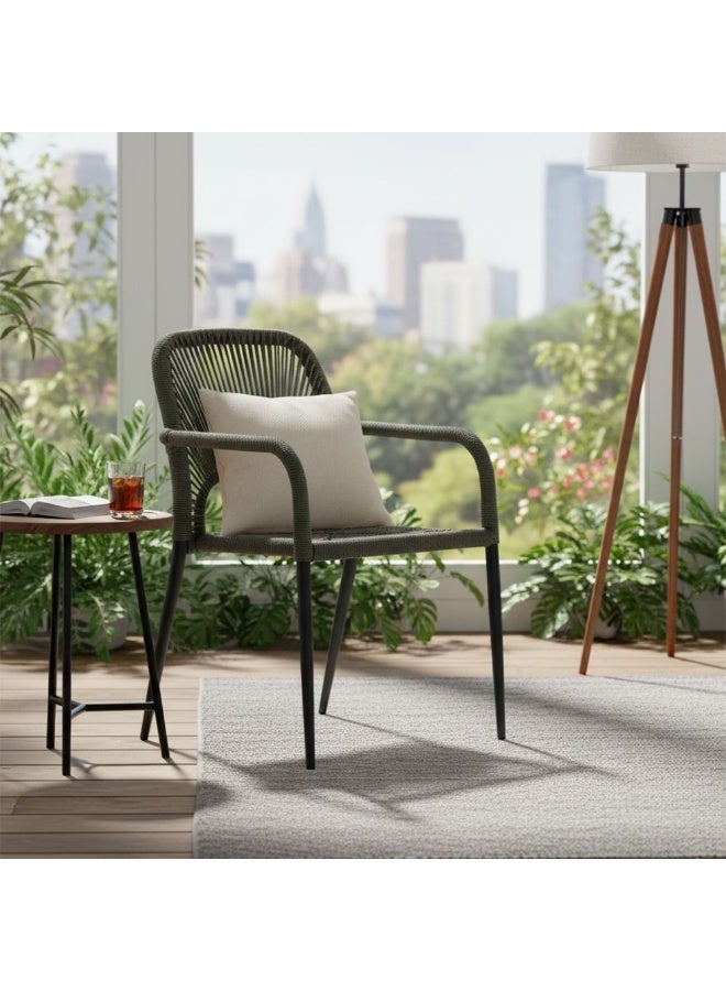 DANUBE HOME Millet Rope Chair Outdoor Garden Chair | All-Weather Garden Seating |  One Seater Stool Modern Outdoor Furniture For Indoor/ Outdoor W57xD63xH80.5cm-Green/Dark Grey - Image 5