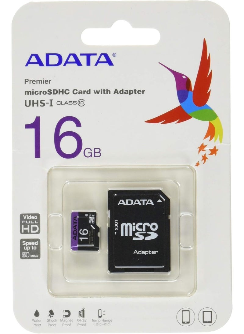 Adata Premier 16GB MicroSDHC/SDXC Card With Adapter UHS-I Class 10 AUSDH16GUICL10-RA1