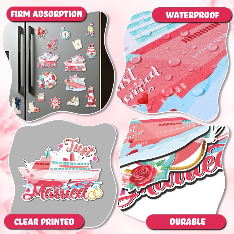 Capoda 16 Pcs Just Married Cruise Door Magnets Decorations Wedding Mr Mrs Ship Car Refrigerator Magnetic Stickers Cruise Cabin Fridge Decorations for Honeymoon Anniversary Party Supplies - Image 3
