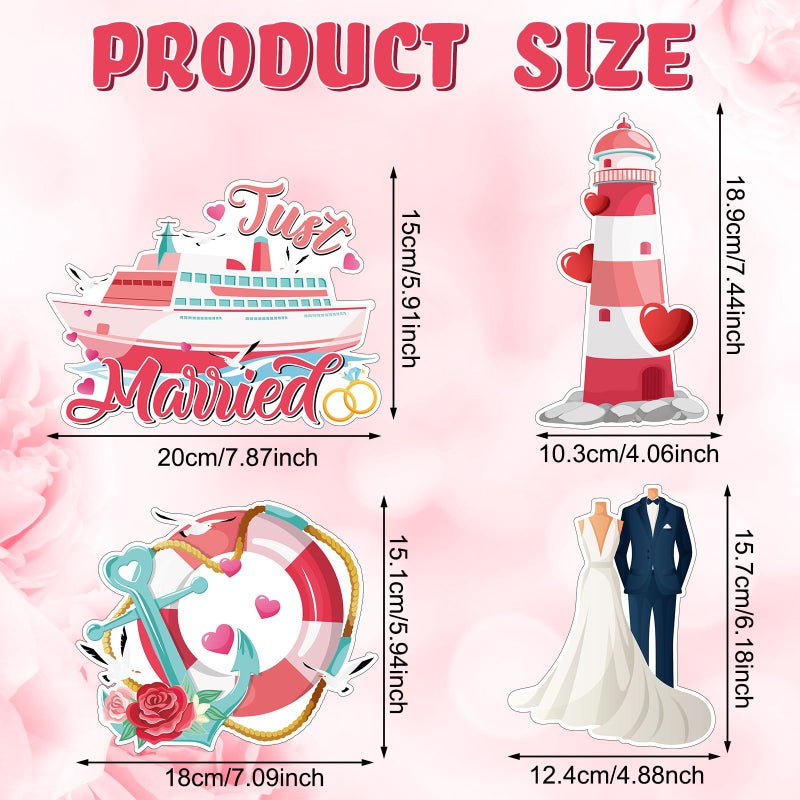 Capoda 16 Pcs Just Married Cruise Door Magnets Decorations Wedding Mr Mrs Ship Car Refrigerator Magnetic Stickers Cruise Cabin Fridge Decorations for Honeymoon Anniversary Party Supplies - Image 2