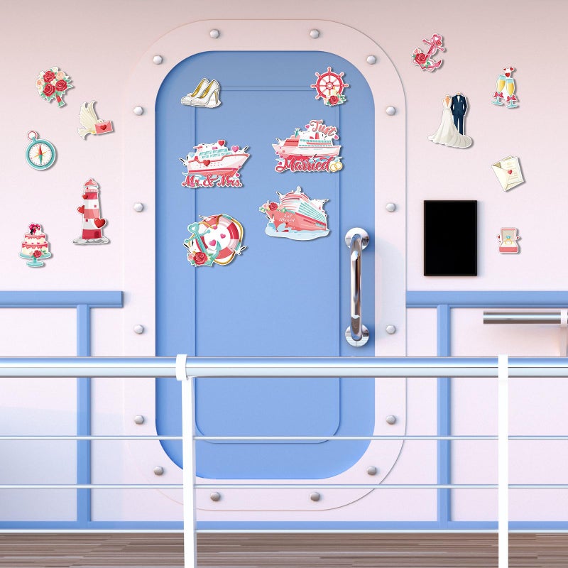 Capoda 16 Pcs Just Married Cruise Door Magnets Decorations Wedding Mr Mrs Ship Car Refrigerator Magnetic Stickers Cruise Cabin Fridge Decorations for Honeymoon Anniversary Party Supplies - Image 4