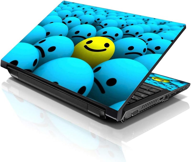 إل أس أس غطاء جلد لابتوب 17-17.3 بوصة مع نقش وجه سعيد ملونة لـ HP وDell وLenovo وApple وAsus وAcer وCompaq - يناسب 16.5 و17 و17.3 و18.4 و19 بوصة (وسادتان للمعصم مجانًا) - Image 1