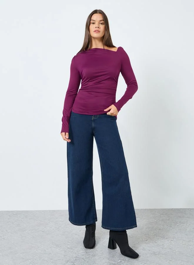 Styli Styli Purple Asymmetric Neck Fitted Knit Top