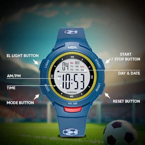 V2A Digital Watch Resistant Blue Color Football Theme Sports Watch for Boys - Image 3