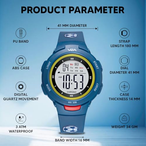V2A Digital Watch Resistant Blue Color Football Theme Sports Watch for Boys - Image 2