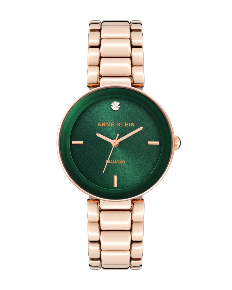 ANNE KLEIN ساعة أن كليين للنساء بقرص ماسي حقيقي وسوار - Image 1