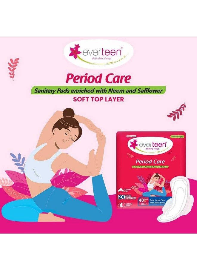everteen Period Care Xl Soft 40 Sanitary Pads Enriched With Neem And Safflower For Medium Flow - 1 Pack (40 Pads)  - Image 2
