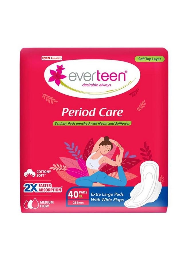 everteen Period Care Xl Soft 40 Sanitary Pads Enriched With Neem And Safflower For Medium Flow - 1 Pack (40 Pads)  - Image 1