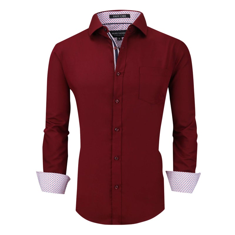 Alex Vando Mens Rayon Dress Shirts Wrinkle Free Regular Fit Stretch Button Down Shirt,Burgundy,M