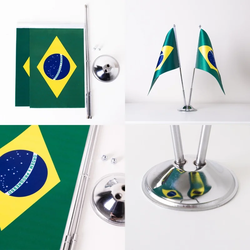 ZC Bayrak Zc Flag Brazil Set of 2 Table Flag Satin Fabric Digital Printing 15x22,5 cm