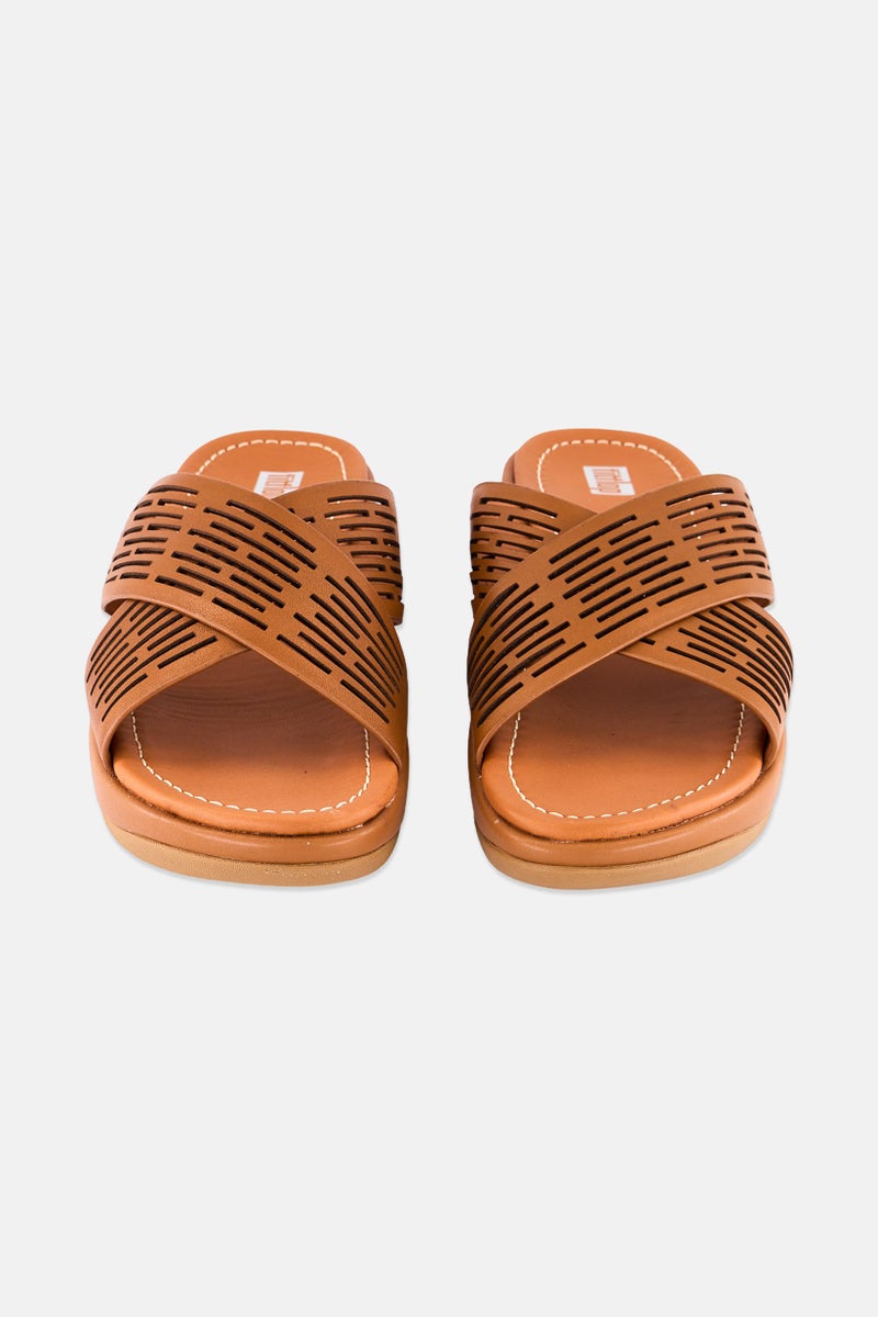 FitFlop Women Lulu sleek Laser Cut Slip On Cross Sandals, Brown  - Image 4