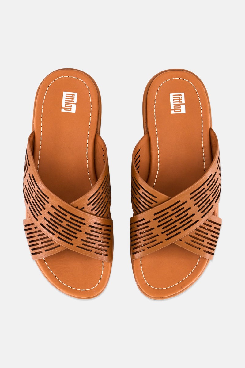 FitFlop Women Lulu sleek Laser Cut Slip On Cross Sandals, Brown  - Image 2