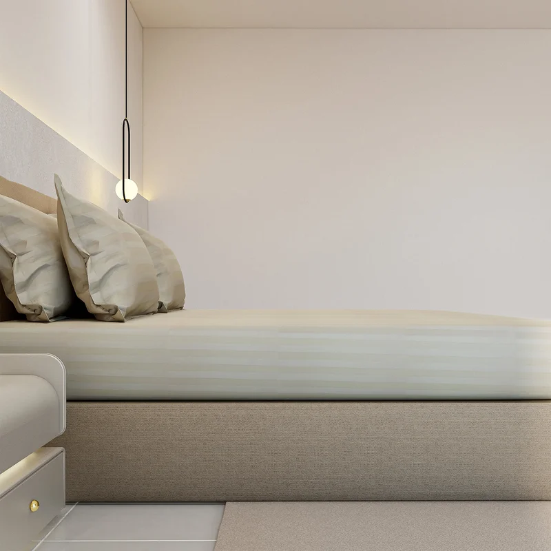 يسكن Luxurious 300 Thread Count Bamboo  Sateen Wide Stripe Fitted Sheet