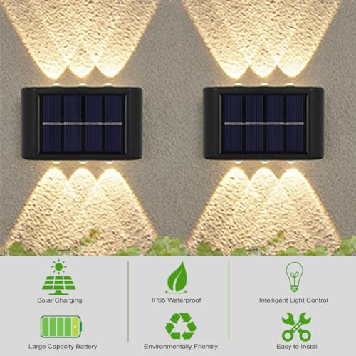 flintronic ABS Plastic Set of 4 Adjustable Solar Outdoor Wall Lights, Up and Down Solar Wall Lights, IP65 Waterproof LED Wall Light with 6 Lights for Garden Lawn - Image 5
