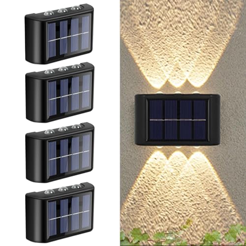 flintronic ABS Plastic Set of 4 Adjustable Solar Outdoor Wall Lights, Up and Down Solar Wall Lights, IP65 Waterproof LED Wall Light with 6 Lights for Garden Lawn - Image 1