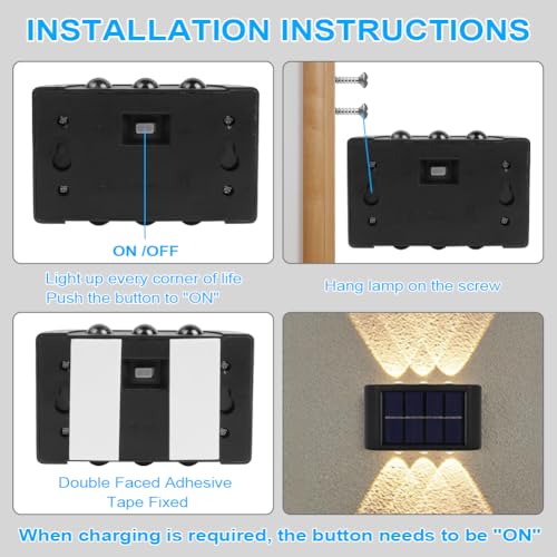 flintronic ABS Plastic Set of 4 Adjustable Solar Outdoor Wall Lights, Up and Down Solar Wall Lights, IP65 Waterproof LED Wall Light with 6 Lights for Garden Lawn - Image 4