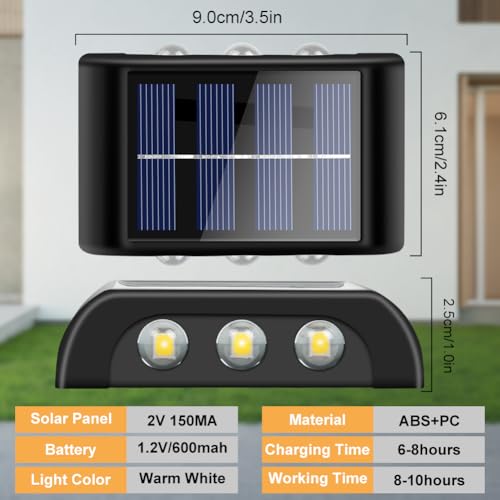 flintronic ABS Plastic Set of 4 Adjustable Solar Outdoor Wall Lights, Up and Down Solar Wall Lights, IP65 Waterproof LED Wall Light with 6 Lights for Garden Lawn - Image 2