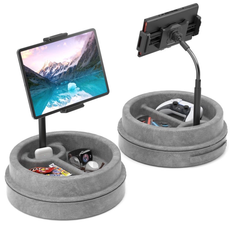 KDD Tablet Pillow Stand for Lap, Multi-Angle iPad Stand with Storage Tray - 360Â° Rotating Clip Gooseneck Tablet Soft Pad Dock for Bed and Desk Compatible with iPad Pro 12.9, Air Mini, Phone, E-Reader - Image 1