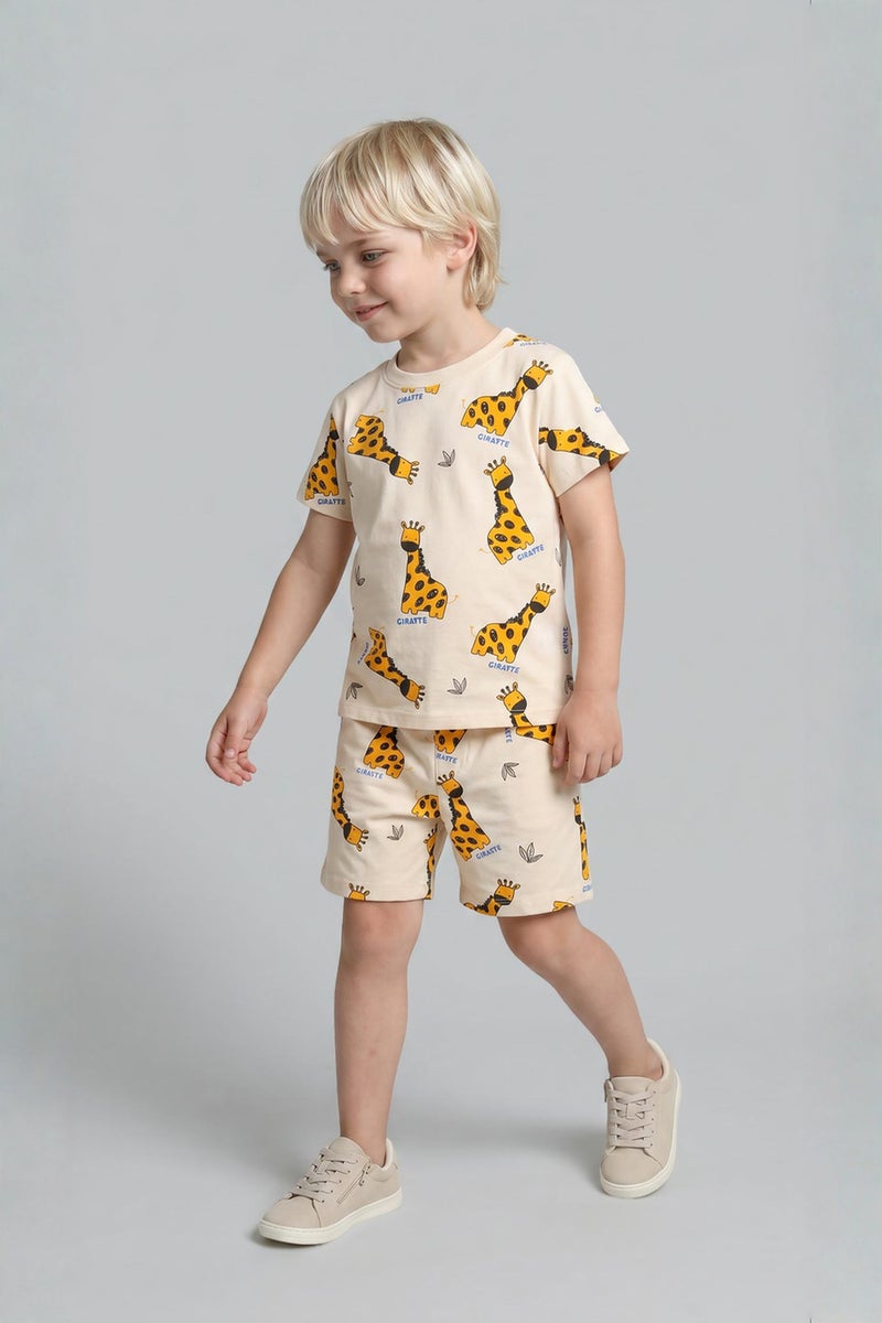DeFacto Yellow BabyBoy Baby Boy Animal Print Top Shorts 2 Piece Pyjama Set Casual - Image 3