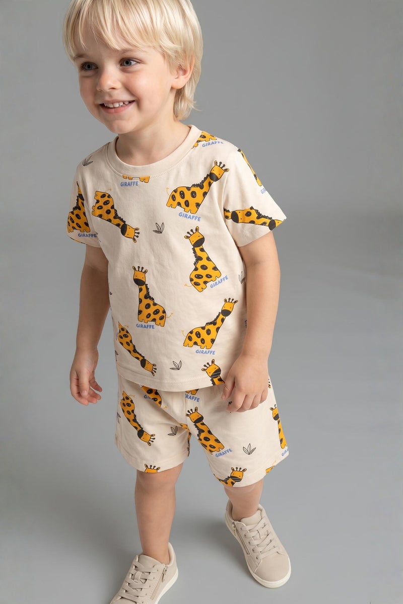 DeFacto Yellow BabyBoy Baby Boy Animal Print Top Shorts 2 Piece Pyjama Set Casual - Image 2