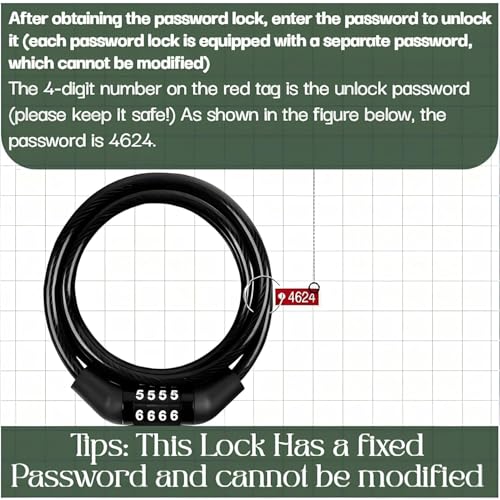 RIVAL Keyless Numeric Cable Lock Preset Combination Anti-Theft Bike Bicycle Helmet Luggage Customizable Security Alloy Frame Weather-Resistant Design Multipurpose Protection (24 Inch, Medium) - Image 3