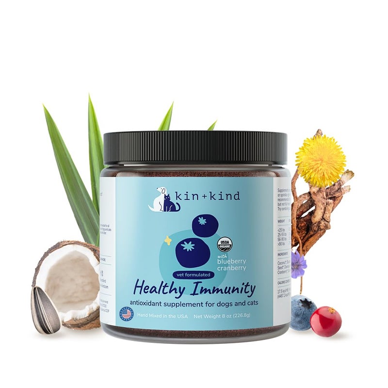 kin+kind Pet Vitamins and Supplements - Immune Support Supplement for Dogs & Cats - Natural Dog Supplements & Cat Supplements w/Organic Ingredients for Healthy Immunity - Made in USA - 8 oz (Large) - Image 1