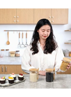 Mash 600ml Round Glass Jar with Bamboo Spoon & Lid, Borosilicate Jar with Wooden Scoop Kitchen Food Storage Containers Airtight Lids Cereals Canisters Jars  - Image 4