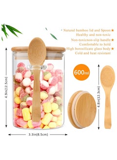 Mash 600ml Round Glass Jar with Bamboo Spoon & Lid, Borosilicate Jar with Wooden Scoop Kitchen Food Storage Containers Airtight Lids Cereals Canisters Jars  - Image 5