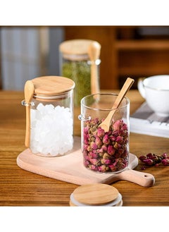 Mash 600ml Round Glass Jar with Bamboo Spoon & Lid, Borosilicate Jar with Wooden Scoop Kitchen Food Storage Containers Airtight Lids Cereals Canisters Jars  - Image 2