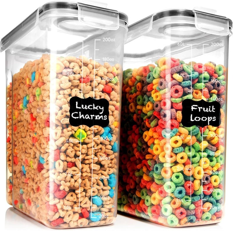 Shazo 2 Pack (6.3L / 213OZ) EXTRA Large Airtight Food Storage Cereal Containers for Bulk Food Storage BPA-Free Plastic Container, Pantry Organization and Canister for Rice, Pasta, Sugar & Flour - Image 1