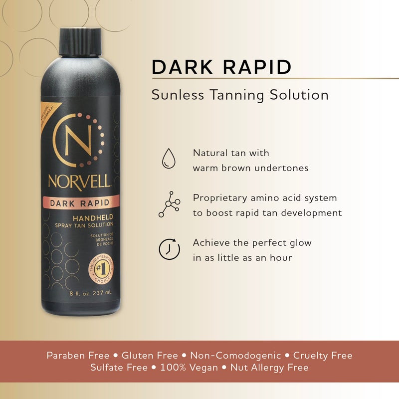 Norvell Premium Spray Tan Solution Dark Rapid 8 Fl. Oz â€“ Professional Sunless Tanning Formula for Fast Natural Bronze Glow, Streak Free, Long Lasting Color - Image 2