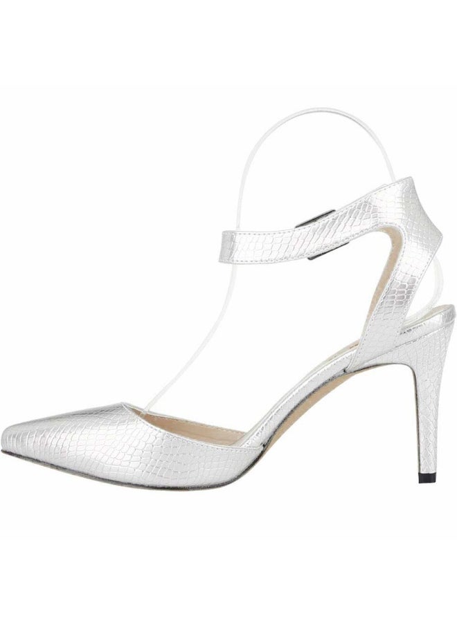 Loquat Pointed-toe patchwork hollow small embossed stiletto high-heel sandals 8cm White  - Image 1