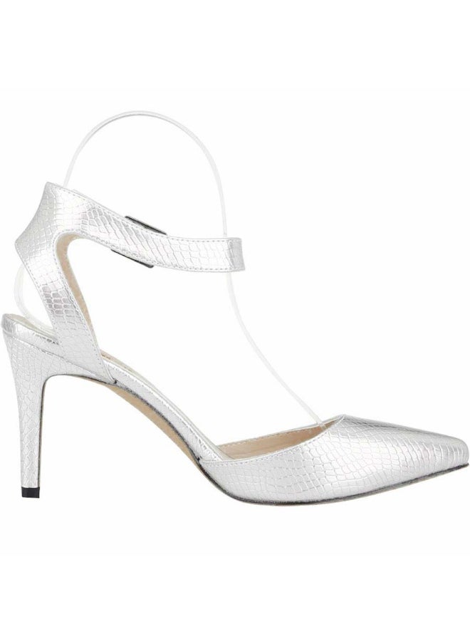 Loquat Pointed-toe patchwork hollow small embossed stiletto high-heel sandals 8cm White  - Image 2