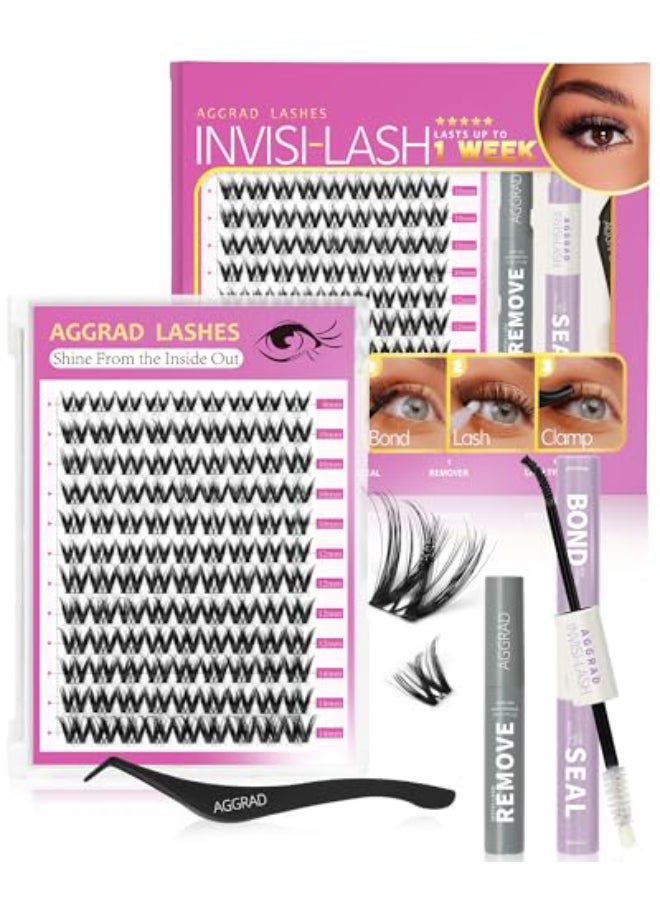 AGGRAD Flora Lash Clusters Kit 814mm D Curl Wispy Eyelash Clusters Spiky WideSpan DIY Eyelash Extension Kit Spiky Cat Eye Lashes Individual Fake Eyelashes Clusters Kit UltraThin Black Band - Image 1