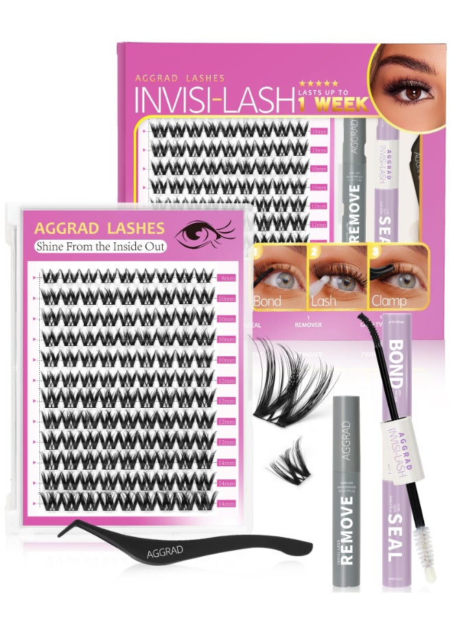 AGGRAD Flora Lash Clusters Kit 814mm D Curl Wispy Eyelash Clusters Spiky WideSpan DIY Eyelash Extension Kit Spiky Cat Eye Lashes Individual Fake Eyelashes Clusters Kit UltraThin Black Band - Image 2