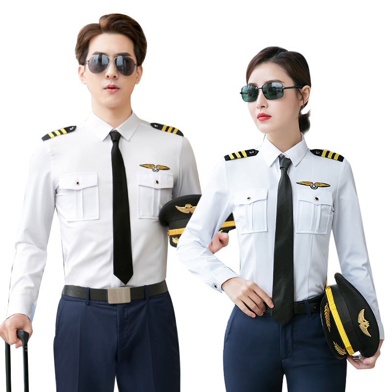 Business Attire For Men And Women Navy Shirt Aviation Pilot Uniform Pilot Flight Attendant Shirt El Overalls - Image 4