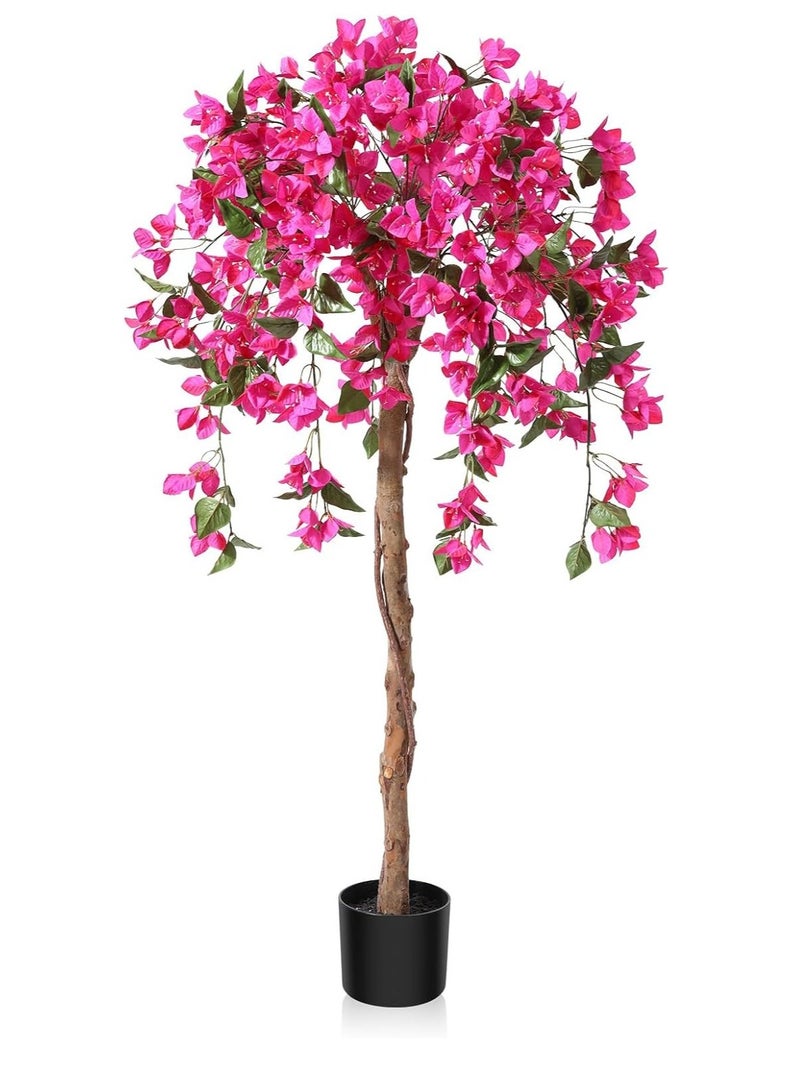 Generic 120cm Artificial Tree Tall Potted Fake Bougainvillea Trees for Outdoor Indoor Office Wedding Home Decor Lifelike Faux Plants with Wood Trunk and Pink Flowers  - Image 1