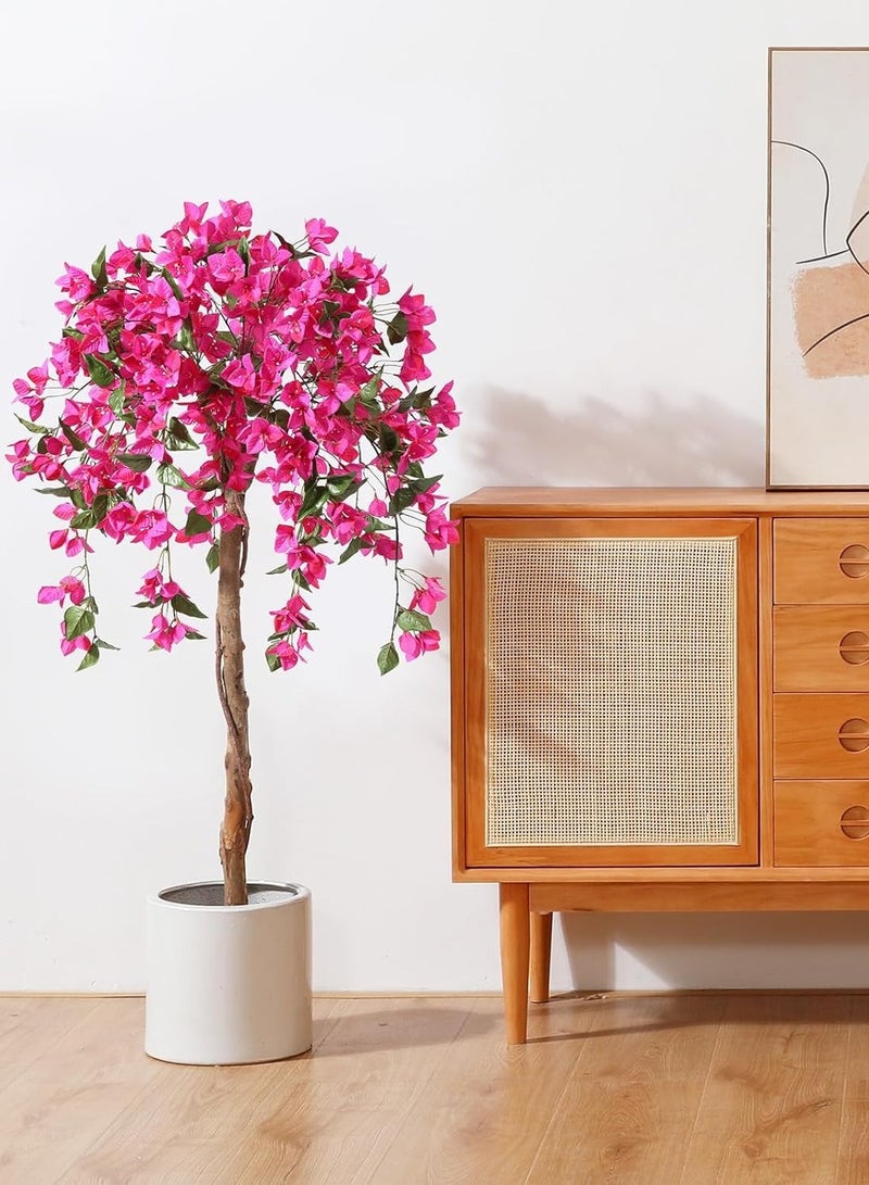 Generic 120cm Artificial Tree Tall Potted Fake Bougainvillea Trees for Outdoor Indoor Office Wedding Home Decor Lifelike Faux Plants with Wood Trunk and Pink Flowers  - Image 4