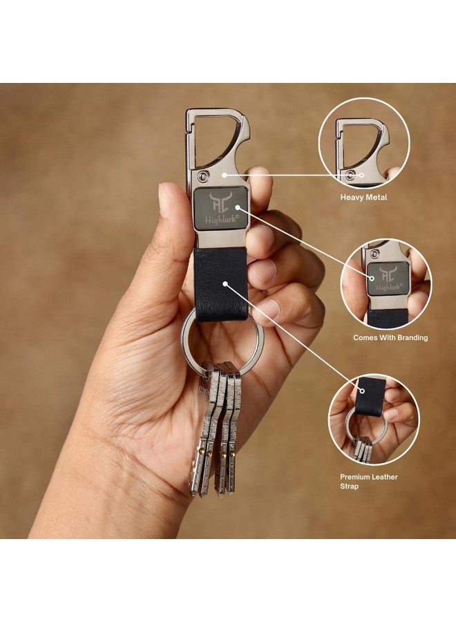 Highlark® Keychain with Faux Leather Loop | Uses For Home, Office, Car & Bike Keyring | Durable & Stylish Key Holder | Carabiner with Bottel opener keychain for Men & Women (Set of 2) - Image 4