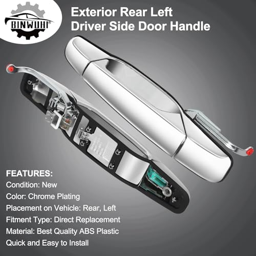 BINWUHI Chrome Exterior Rear Left Driver Door Handle Compatible with The Following Models: 2007-2013 Chevy Silverado Tahoe Avalanche Suburban,GMC Sierra Yukon XL Denali,Cadillac Escalade,15915659 - Image 5