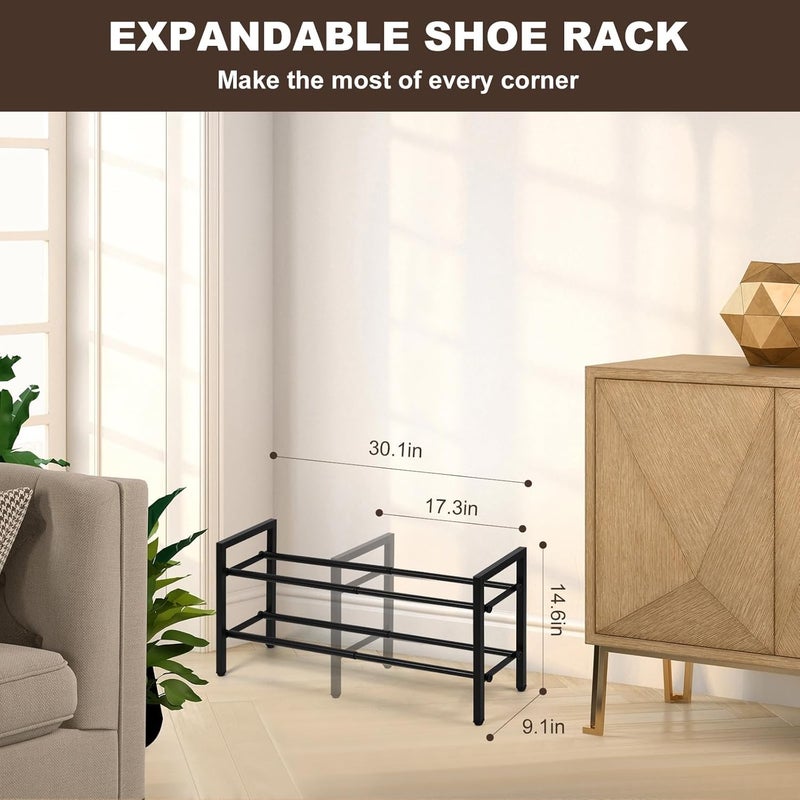 SALADAYS 2-Tier Expandable Shoe Rack, Adjustable Shoe Storage Shelf Organizer, Sturdy and Durable Metal Structure Free Standing Shoe Rack for Closet Entryway Doorway(Black) - Image 2