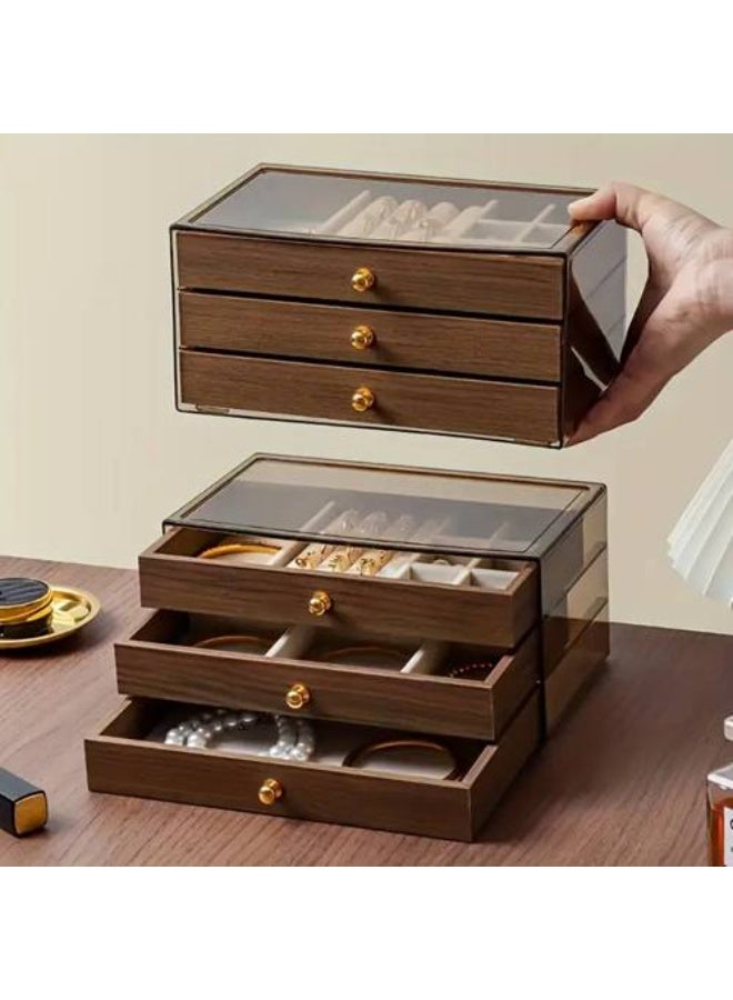 3-Tier Wooden Jewelry Organizer Box - Vintage Style Organizer with Acrylic Lid for Rings, Earrings, Necklaces and Bracelets, Stylish Storage Display for Women and Girls. - Image 3