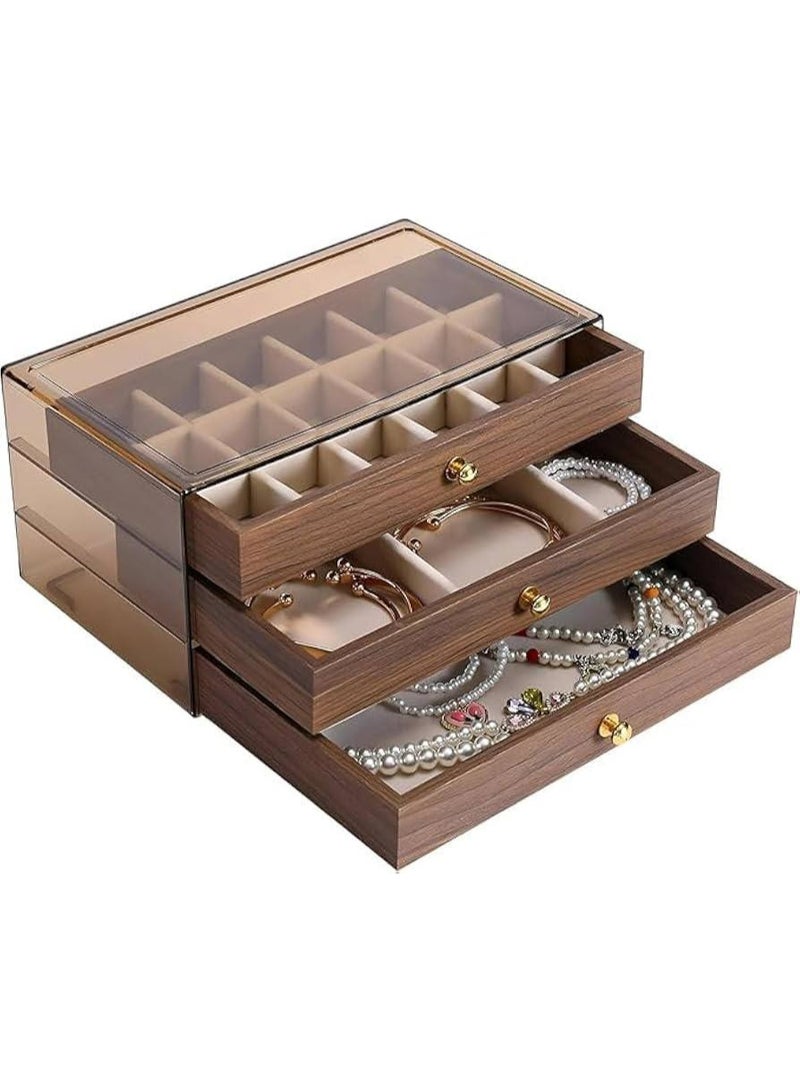 3-Tier Wooden Jewelry Organizer Box - Vintage Style Organizer with Acrylic Lid for Rings, Earrings, Necklaces and Bracelets, Stylish Storage Display for Women and Girls. - Image 1